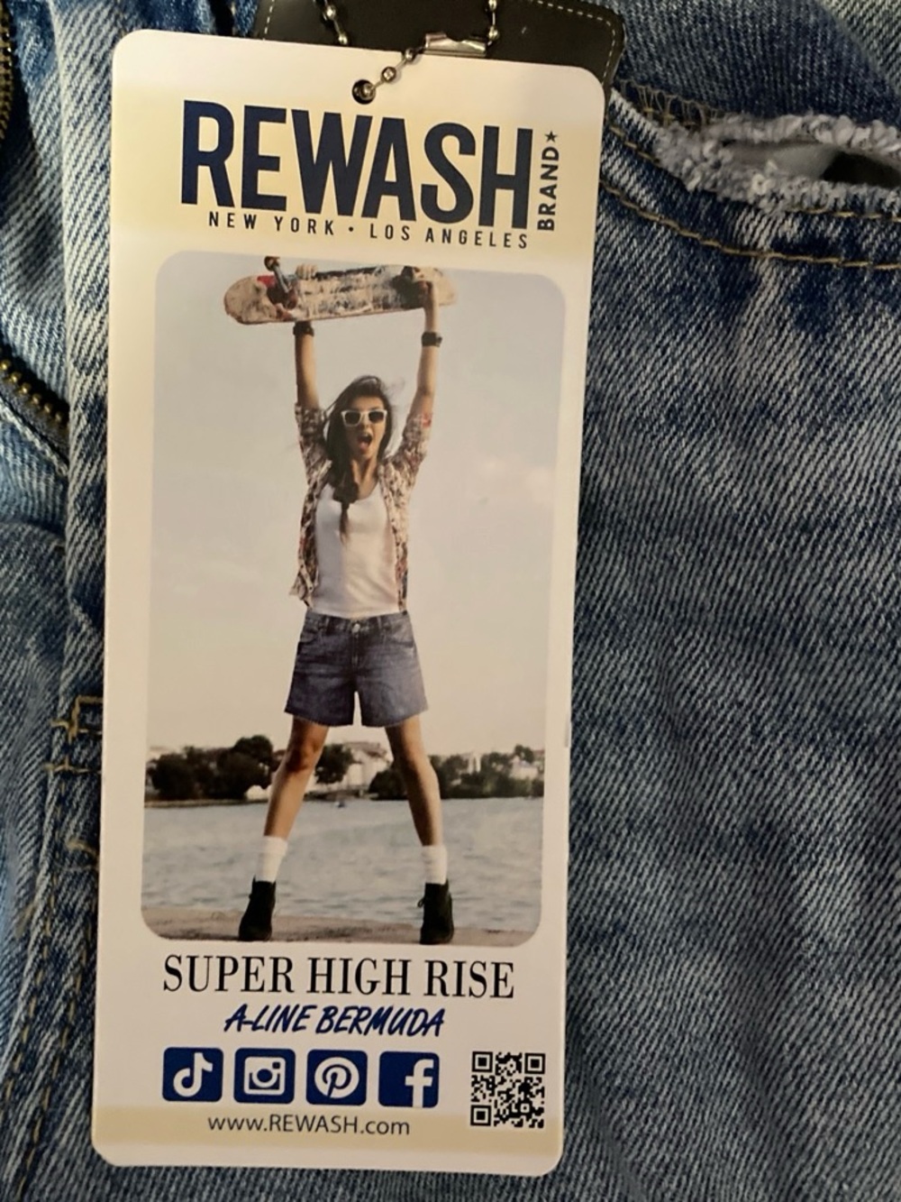Rewash Light Blue High-Rise Denim Shorts - Picture 3 of 4